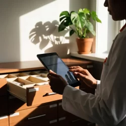 Imagem ilustrativa: Farmacêutico revisa prescrição na farmácia hospitalar